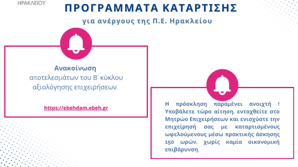 Αποτελέσματα Πράξης «Δράσεις προώθησης στην απασχόληση για ανέργους στην Περιφέρεια της Κρήτης»